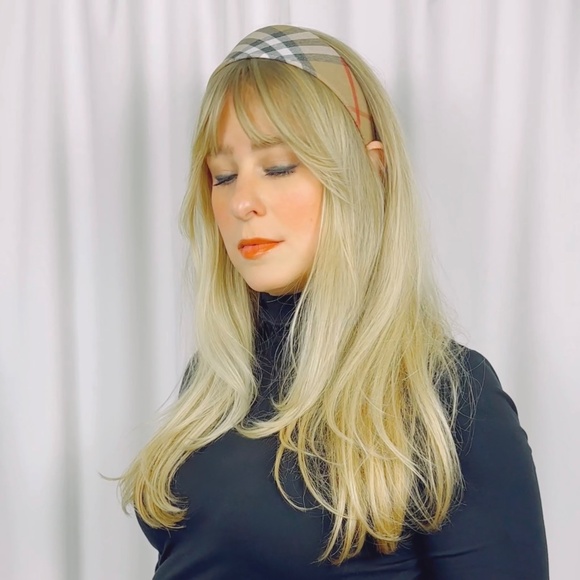 Vintage Plaid Check Headband in Brown Red White and Black Sparkle Fabric - Picture 7 of 9